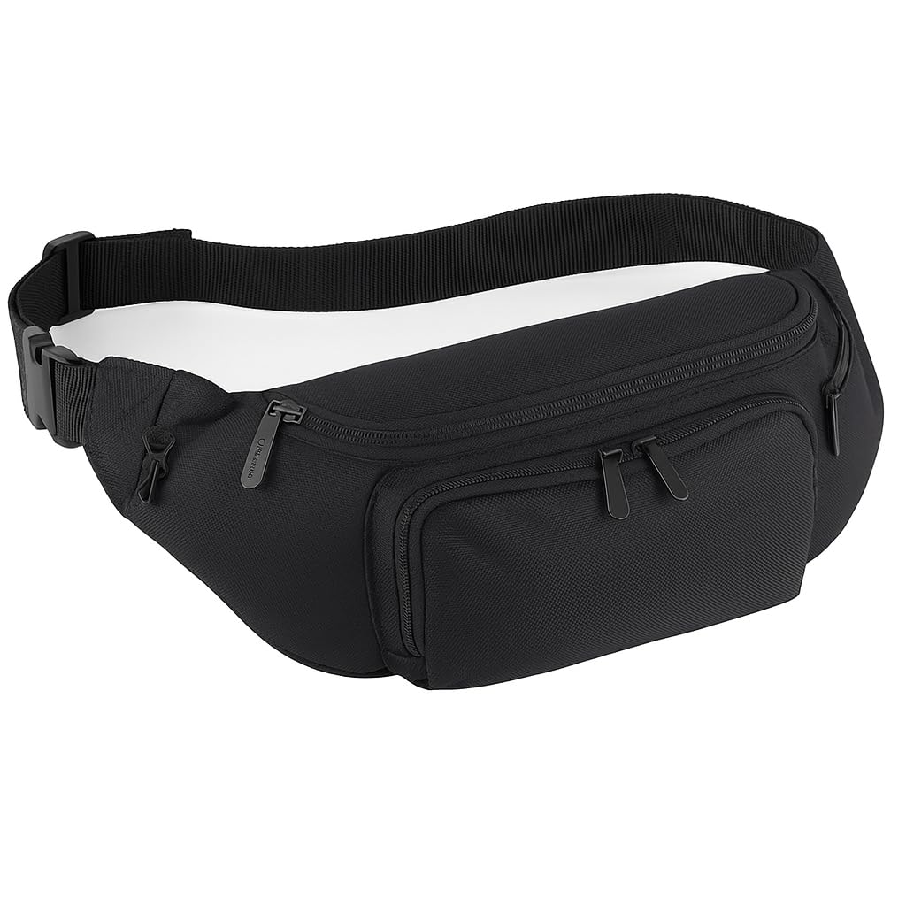 Outdoor World Deluxe Bumbag Waist Belt Large Size Unisex Fanny Pack Fashion Bum Bags with Adjustable Strap for Hiking Walking Jogging Travel Running Sport Cycling 4 Zipper Storage Compartments - Black