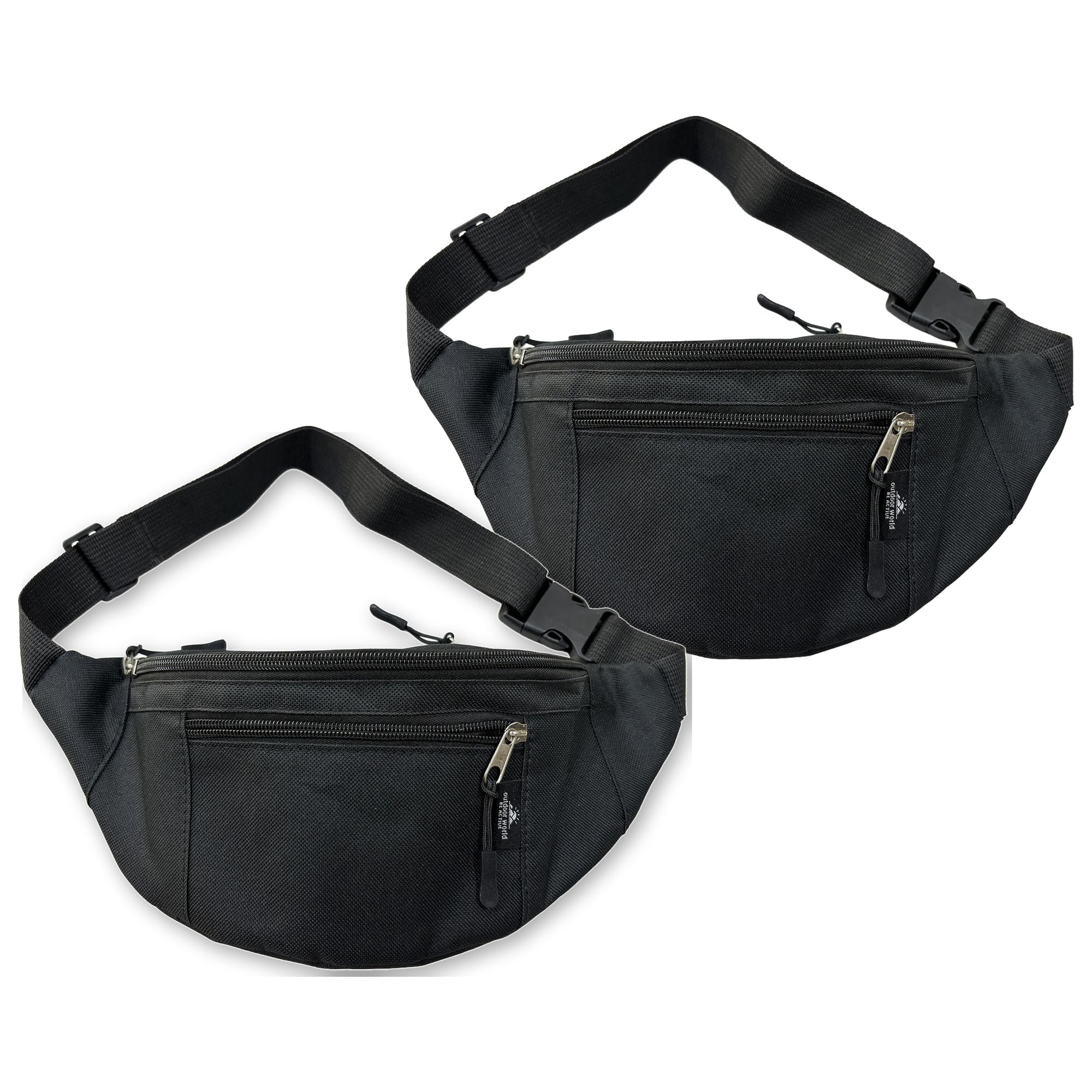 Outdoor World Bum Bag, 2 Pack, Waist Belt Fanny Pack - 2 x Black