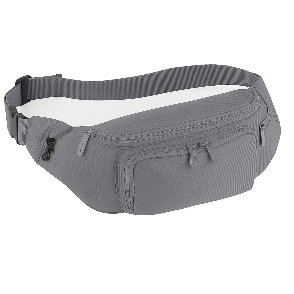Outdoor World Deluxe Bumbag Waist Belt Large Size Unisex Fanny Pack Fashion Bum Bags with Adjustable Strap for Hiking Walking Jogging Travel Running Sport Cycling 4 Zipper Storage Compartments - Grey