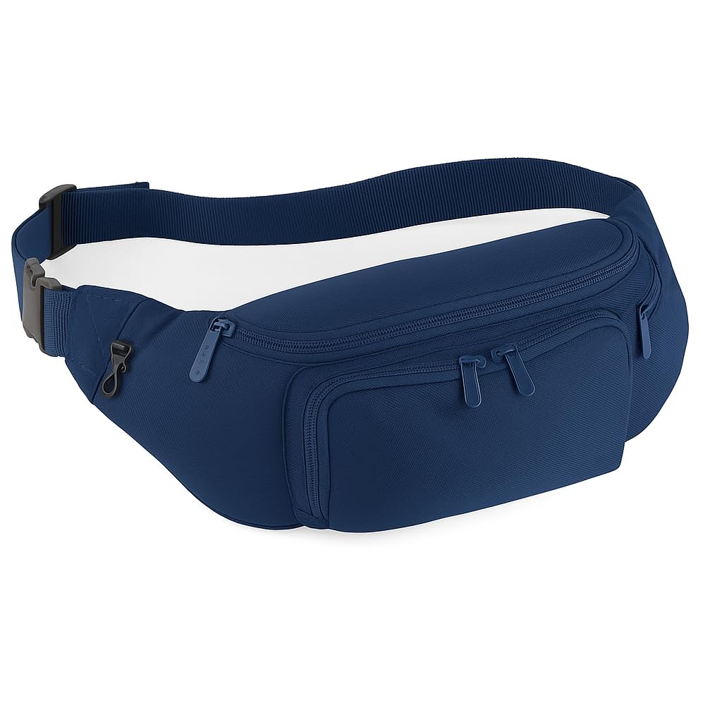 Outdoor World Deluxe Bumbag Waist Belt Large Size Unisex Fanny Pack Fashion Bum Bags with Adjustable Strap for Hiking Walking Jogging Travel Running Sport Cycling 4 Zipper Storage Compartments - Navy